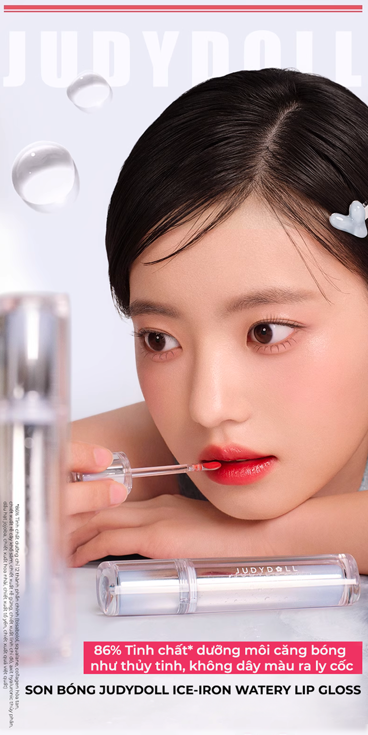 Son Bóng Judydoll Ice-Iron Watery Lip Gloss – Dưỡng Ẩm Mát Lạnh, Lâu Trôi, Bền Màu Tự Nhiên