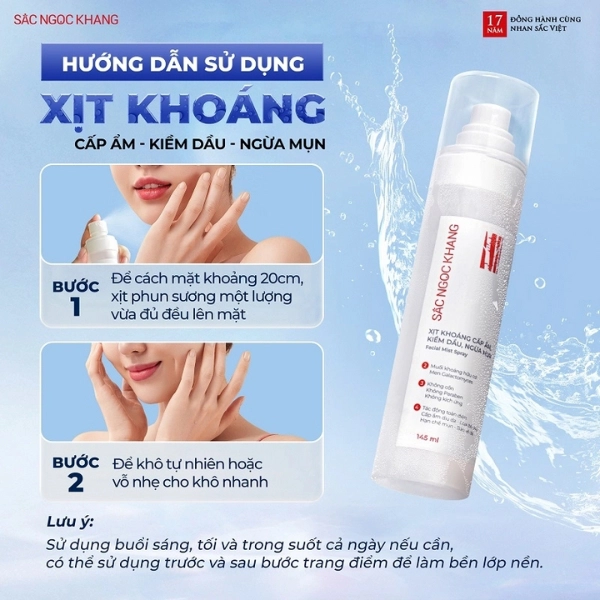 Xịt Khoáng Cấp Ẩm - Kiềm Dầu - Ngừa Mụn Sắc Ngọc Khang 145ml