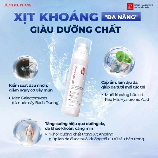 Xịt Khoáng Cấp Ẩm - Kiềm Dầu - Ngừa Mụn Sắc Ngọc Khang 145ml