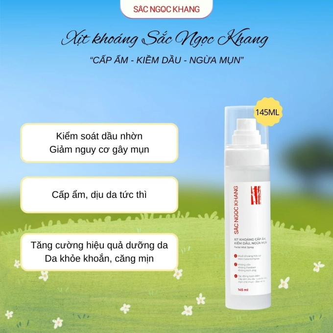 Xịt Khoáng Cấp Ẩm - Kiềm Dầu - Ngừa Mụn Sắc Ngọc Khang 145ml