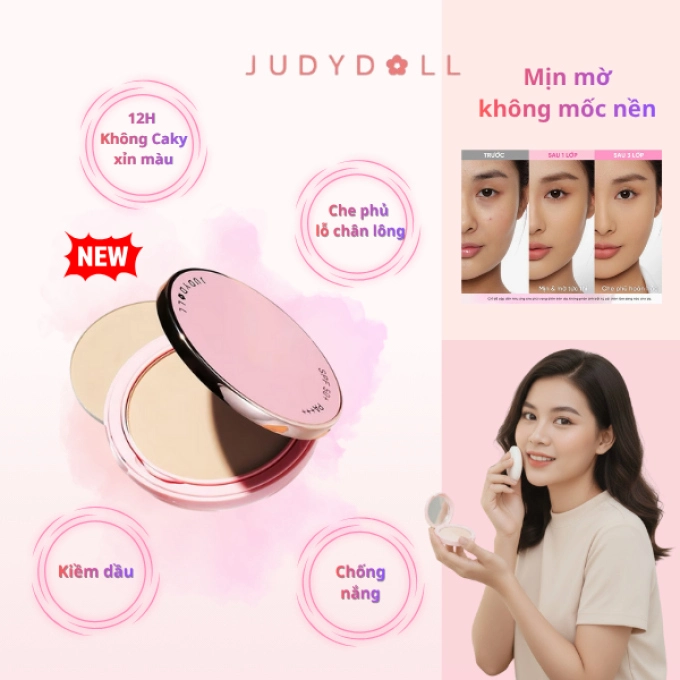 Phấn nén JUDYDOLL Peach Skin Matte 2-Way Cake Khô Thoáng Mịn Da